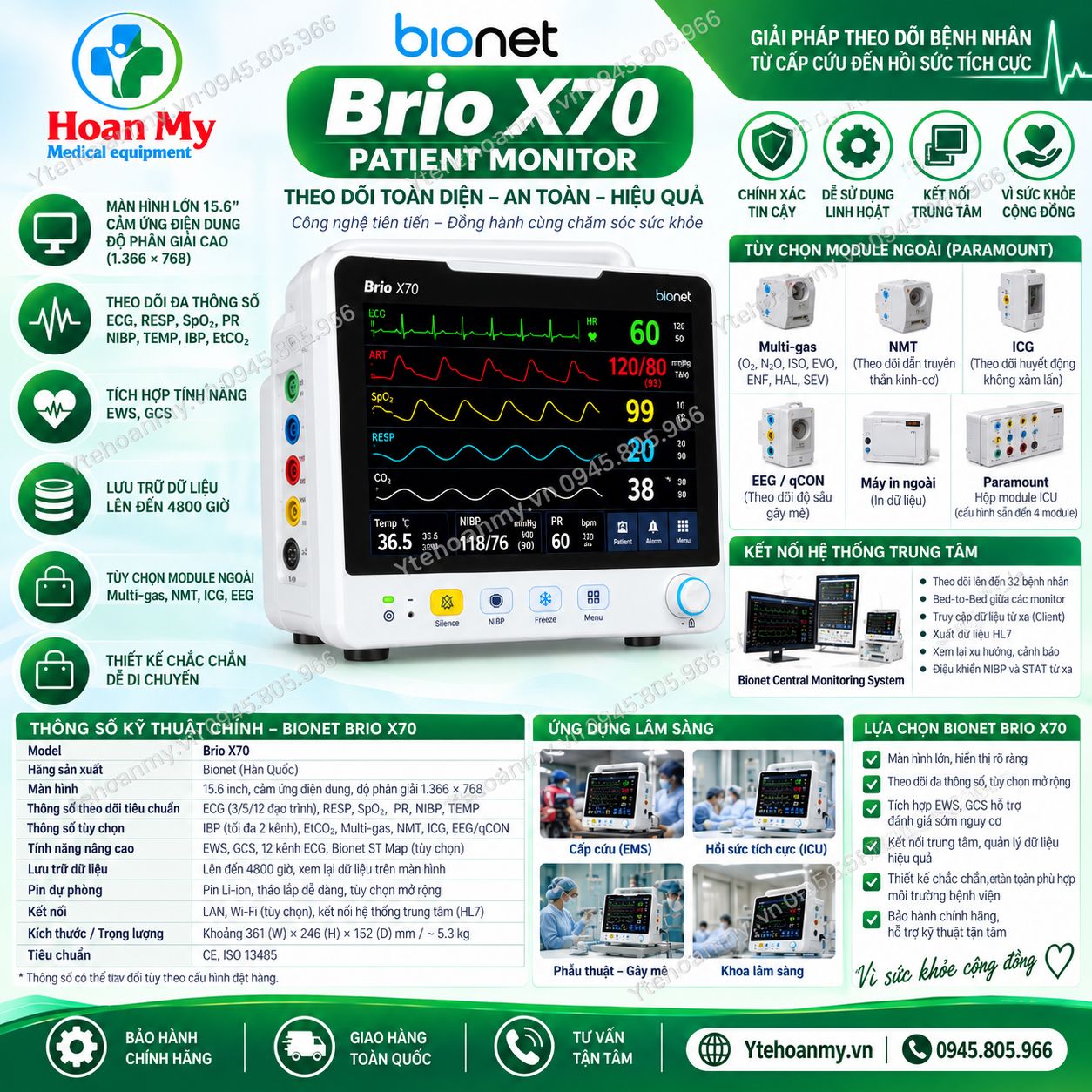 Monitor theo dõi bệnh nhân Bionet Brio X70